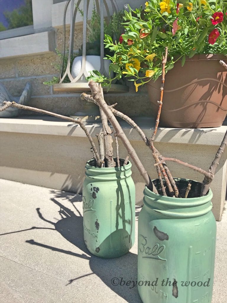 mason jars filled with twigs